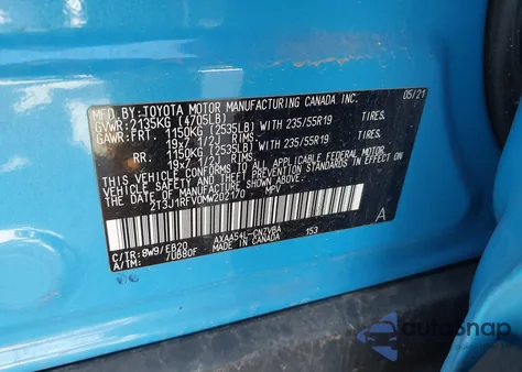 2021 Toyota Rav4 Adventure z USA, uszkodzony, nr VIN 2T3J1RFV0MW202170